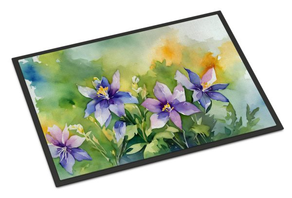 Colorado Rocky Mountain Columbine in Watercolor Indoor or Outdoor Mat 24x36 Fashion