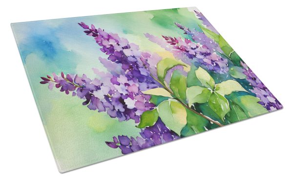 New Hampshire Purple Lilac in Watercolor Glass Cutting Board Large Hot on Sale