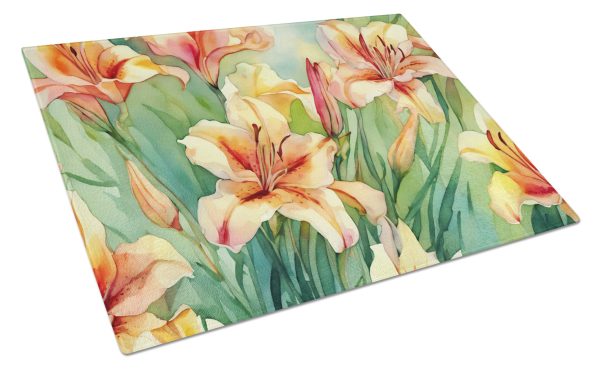 Utah Sego Lilies in Watercolor Glass Cutting Board Large on Sale