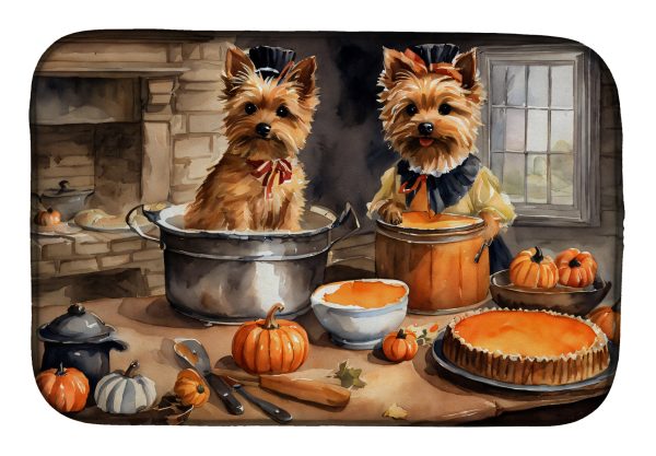 Norwich Terrier Fall Kitchen Pumpkins Dish Drying Mat For Sale