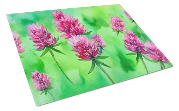 Vermont Red Clover in Watercolor Glass Cutting Board Large For Discount