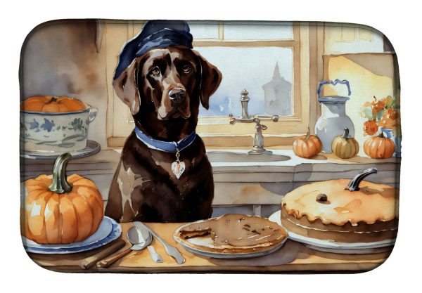 Chocolate Lab Fall Kitchen Pumpkins Dish Drying Mat on Sale