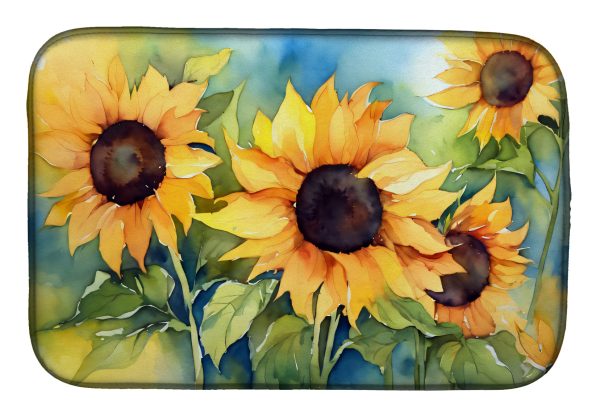 Sunflowers in Watercolor Dish Drying Mat Online