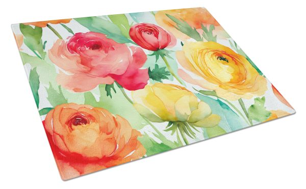 Ranunculus in Watercolor Glass Cutting Board Large Online Hot Sale