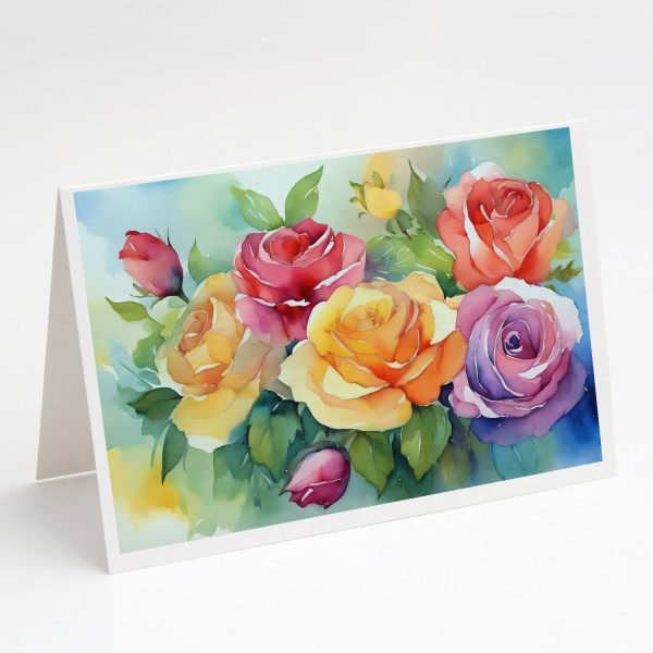 Roses in Watercolor Greeting Cards and Envelopes Pack of 8 Supply