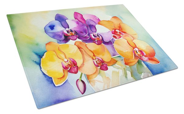Orchids in Watercolor Glass Cutting Board Large Supply