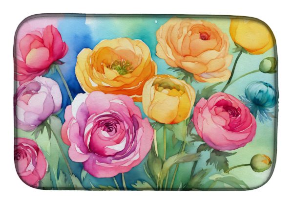 Ranunculus in Watercolor Dish Drying Mat on Sale