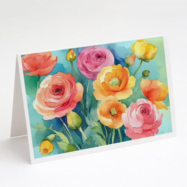 Ranunculus in Watercolor Greeting Cards and Envelopes Pack of 8 Supply