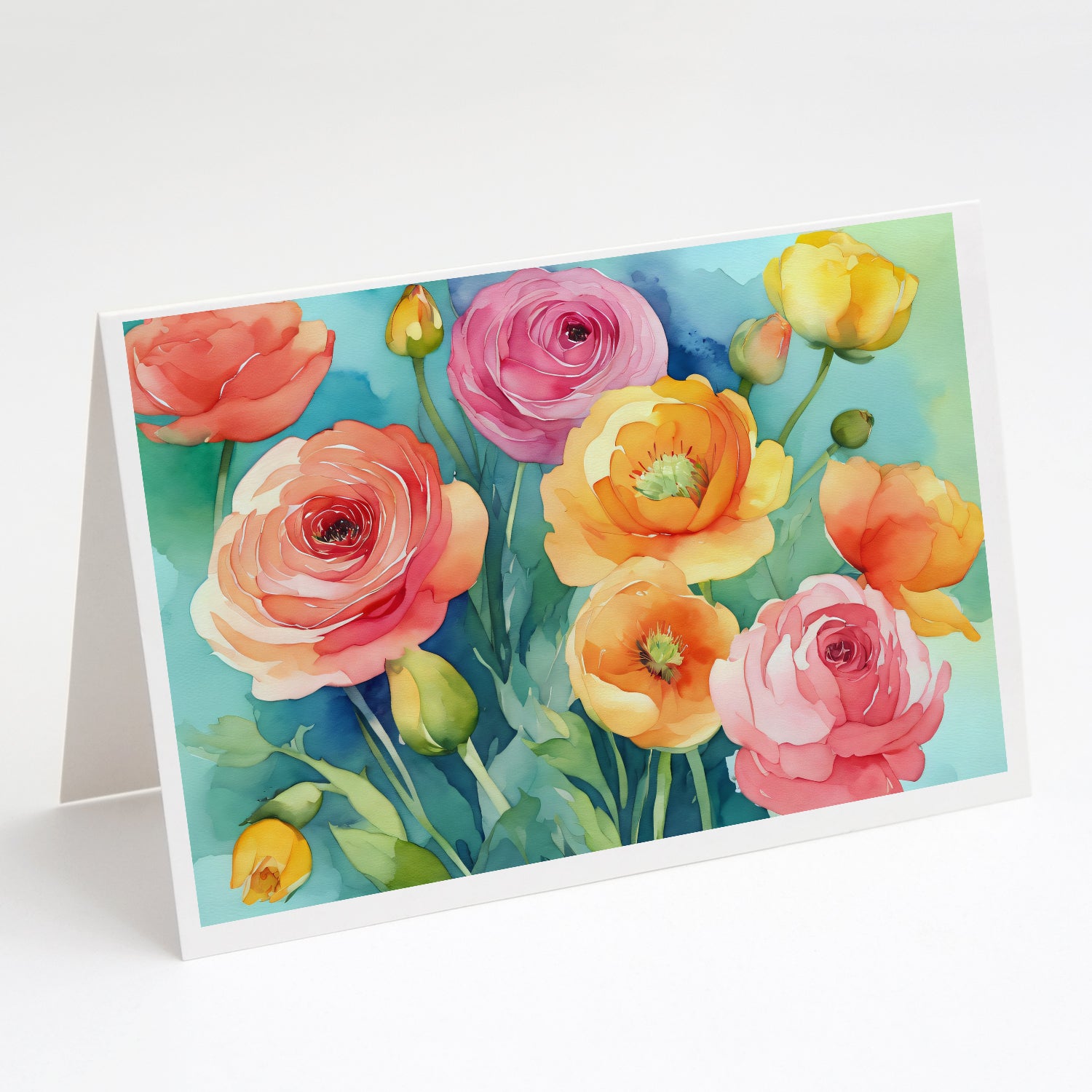 Ranunculus in Watercolor Greeting Cards and Envelopes Pack of 8 Supply