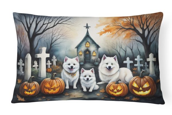 American Eskimo Spooky Halloween Fabric Decorative Pillow For Cheap
