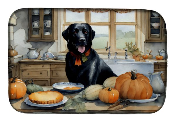 Black Lab Fall Kitchen Pumpkins Dish Drying Mat For Sale
