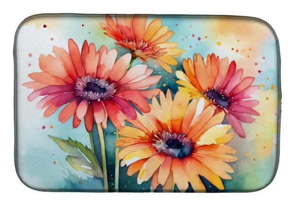 Gerbera Daisies in Watercolor Dish Drying Mat Fashion