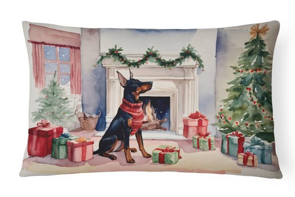 Doberman Pinscher Christmas Fabric Decorative Pillow on Sale