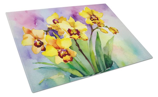 Orchids in Watercolor Glass Cutting Board Large For Cheap
