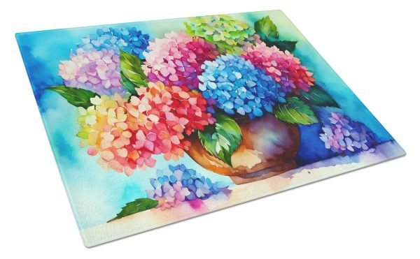 Hydrangeas in Watercolor Glass Cutting Board Large Online Sale