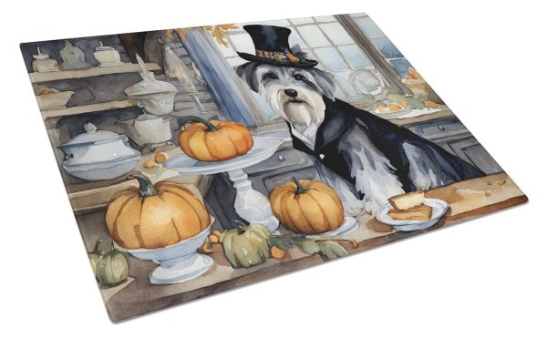 Schnauzer Fall Kitchen Pumpkins Glass Cutting Board Large on Sale
