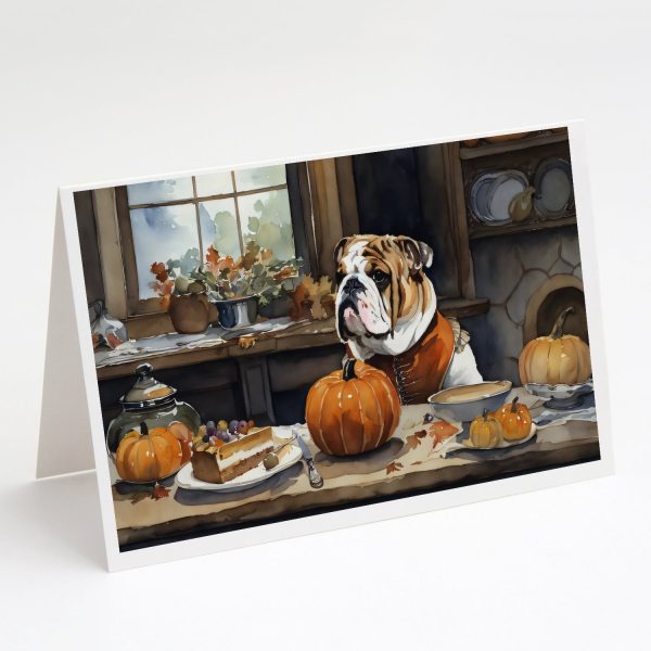 English Bulldog Fall Kitchen Pumpkins Greeting Cards and Envelopes Pack of 8 Supply