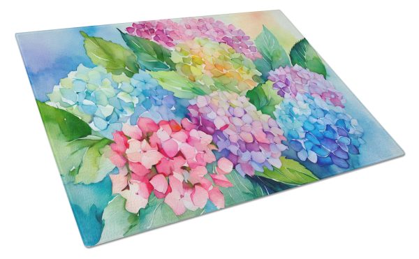 Hydrangeas in Watercolor Glass Cutting Board Large For Cheap