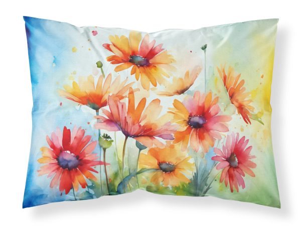 Gerbera Daisies in Watercolor Fabric Standard Pillowcase Cheap