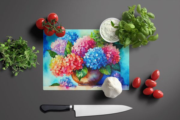 Hydrangeas in Watercolor Glass Cutting Board Large Online Sale - Image 3