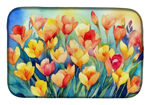 Freesias in Watercolor Dish Drying Mat Hot on Sale